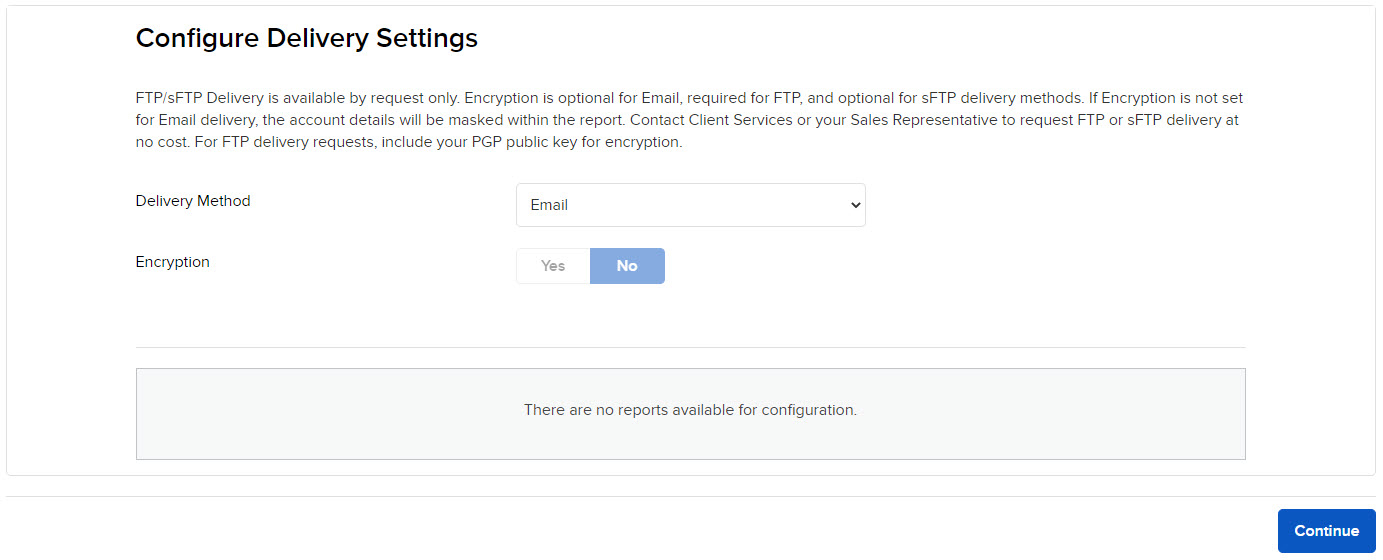 Image of the configure delivery settings panel in Portal. 